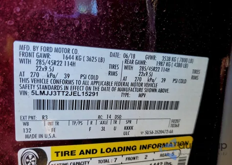 2018 Lincoln Navigator L Black Label z USA, uszkodzony, nr VIN 5LMJJ3TT2JEL15291